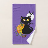 Chat noir mignon violet effrayant Halloween Citrou (Serviette à main)