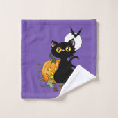 Chat noir mignon violet effrayant Halloween Citrou (Gant de toilette)