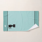 Chat noir & monogramme sur fond bleu clair (Serviette à main)