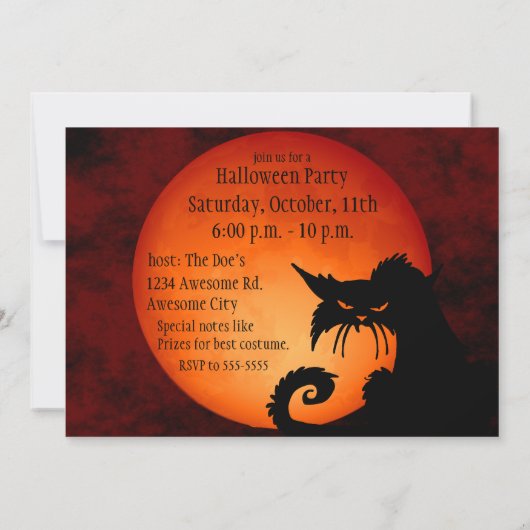 Chat noir Orange Lune Invitation (Dos)