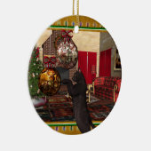 Chat noir - Ornement de Noël rond (Droite)