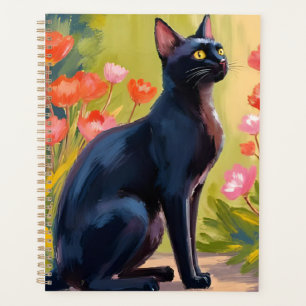 Chat Noir Peinture de fleurs aquarelle pour anim