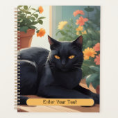 Chat noir personnalisé avec fleurs en pot (Devant)