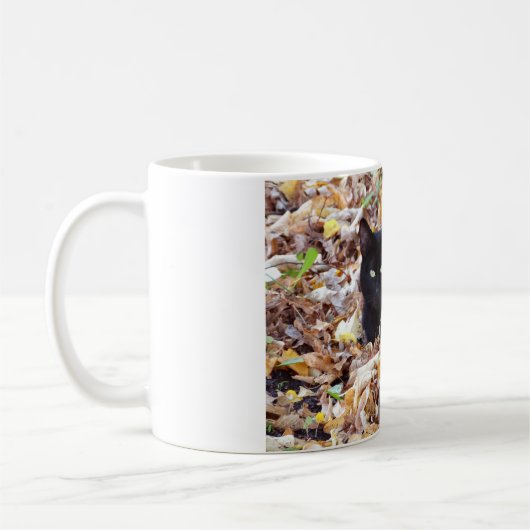 Chat noir photo automne classique Mug blanc (Gauche)