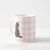 Chat noir Pink Check Motif de café Mug (Devant gauche)