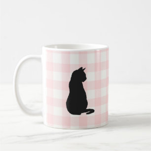 Chat noir Pink Check Motif de café Mug