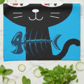 Chat Noir Poisson Bones Cuisine Serviette à main (Plié)