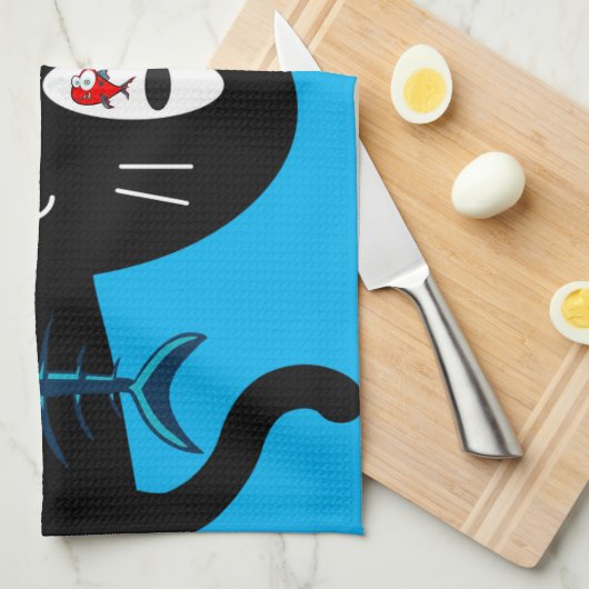 Chat Noir Poisson Bones Cuisine Serviette à main (Quart Plié)
