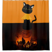 Chat noir pour rideau de douche Halloween (Devant)