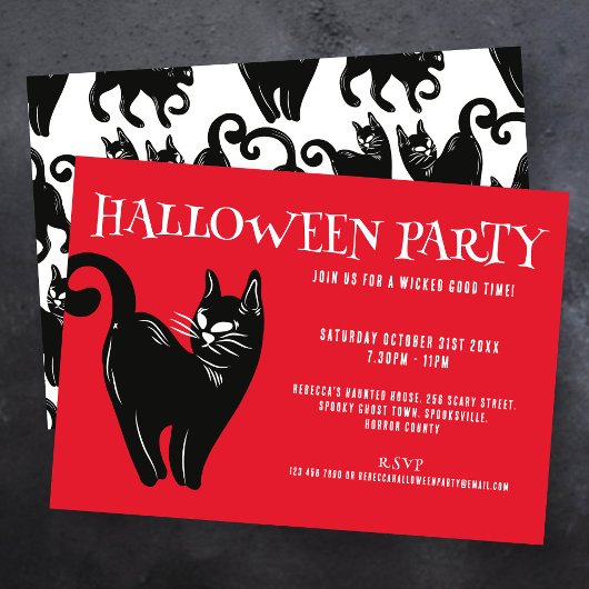 Chat noir Red Halloween Party Invitation