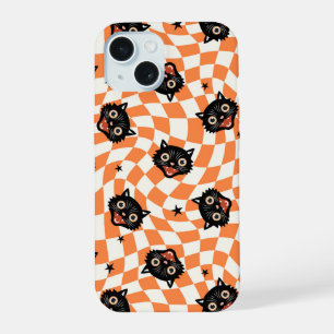 Chat noir rétro Motif chèque orange