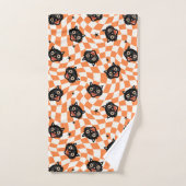 Chat noir rétro Motif chèque orange (Serviette à main)