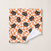 Chat noir rétro Motif chèque orange (Gant de toilette)