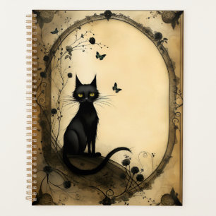 Chat noir, Rose et papillons