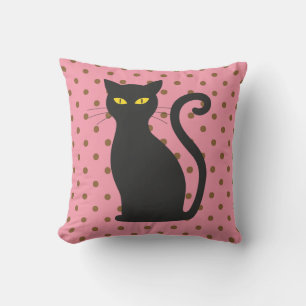 CHAT NOIR ROSE POLKA COUSSINS