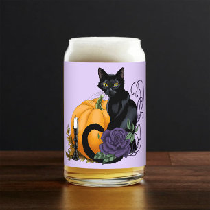 Chat noir Rose pourpre Citrouille Automne