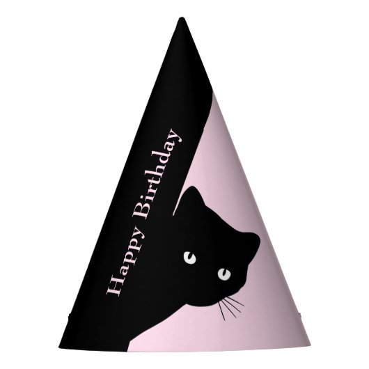 Chat noir rusé Chapeau de fête rose (Devant)