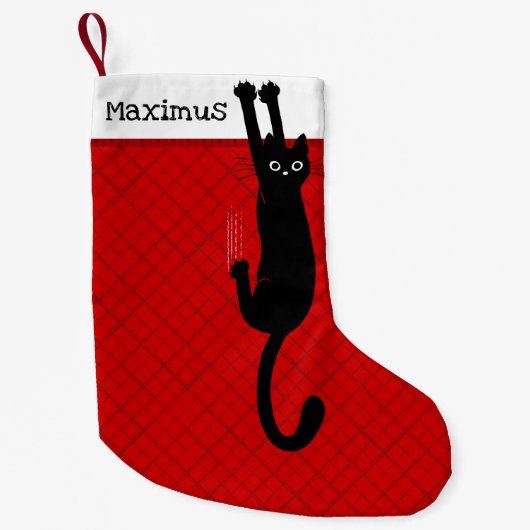 Chat noir s'accrochant à une chaussette de Noël am (Devant)
