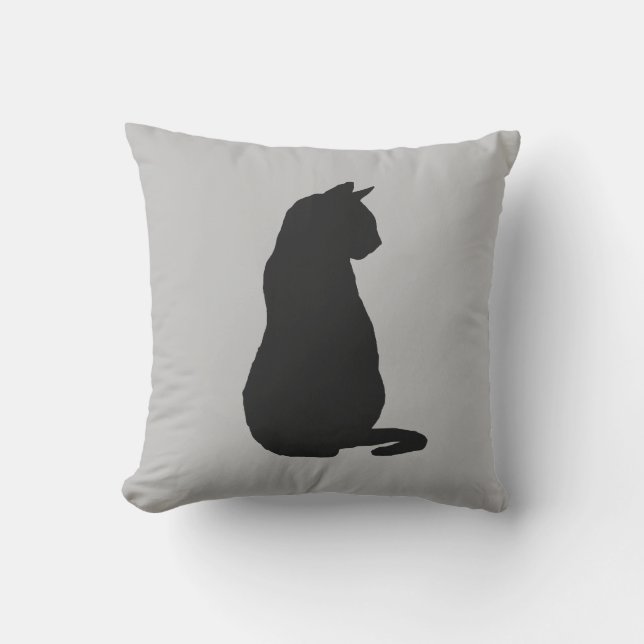 Chat Noir Silhouette Halloween Oreiller d'automne (Recto)
