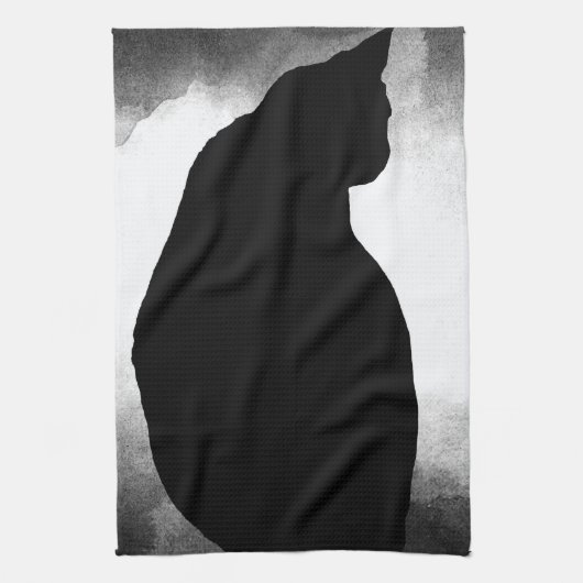 Chat noir Silhouette Serviette de cuisine (Vertical)