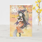 Chat noir sorcière de la carte d'Halloween (Fleur jaune)