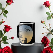 Chat noir sous le ciel & Bamboo et oiseau - Mug ar