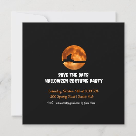 Chat noir sous Orange Lune Halloween Invitation (Devant)
