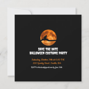 Chat noir sous Orange Lune Halloween Invitation