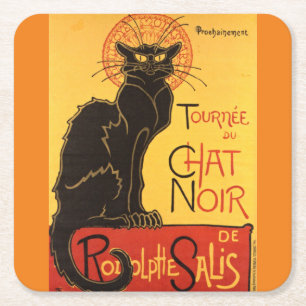 Chat Noir Steinlen Belle Epoque Art Vierkante Kartonnen Onderzetter