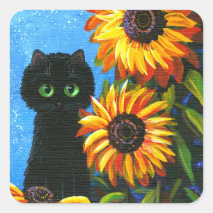 Chat noir Sunflower Créationarts Sticker Carré