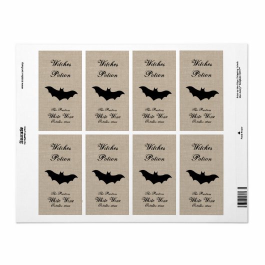 Chat noir sur Burlap sorcières potion Étiquette de (Feuille entière)