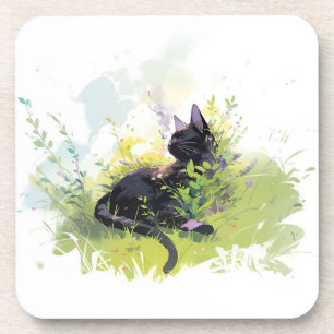 Chat noir sur Dessous de verre en plastique dur en