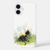 Chat noir sur iPhone Grass 16 Coque (Verso)
