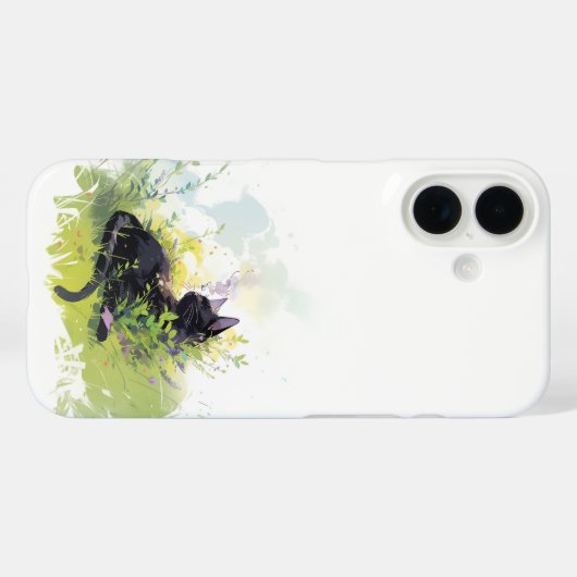 Chat noir sur iPhone Grass 16 Coque (Verso (horizontal))
