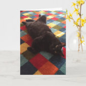 Chat noir sur la carte d'anniversaire du tapis (Fleur jaune)