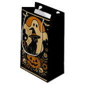 Chat noir sur Sac cadeau Halloween Citrouille - Éf (Dos Angle)