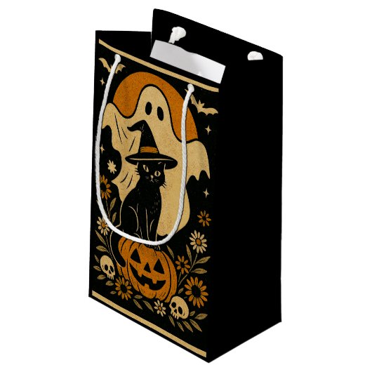 Chat noir sur Sac cadeau Halloween Citrouille - Éf (Dos Angle)