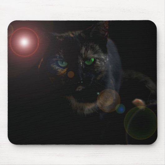 chat noir sur tapis de souris noir (Devant)