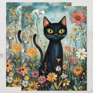 Chat noir Whimsical avec papier de scrapbook de fl
