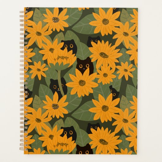 Chat noir Whimsical et tournesol Motif sans coutur (Devant)