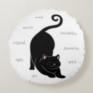 Chat noir Yoga & Texte Modifiable Coussin Rond