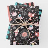 Chat, Oiseau, Fleurs, Ensemble de papier d'envelop (En situation)