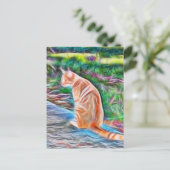 Chat orange assis sur une carte postale (Debout devant)