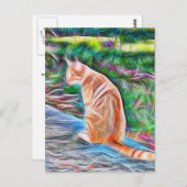 Chat orange assis sur une carte postale (Devant / Derrière)