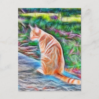 Chat orange assis sur une carte postale
