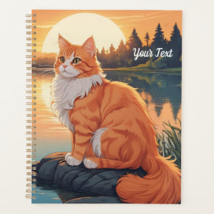 Chat orange au bord d'un lac