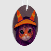 Chat orange avec chapeau de sorcière violet Hallow (devant)