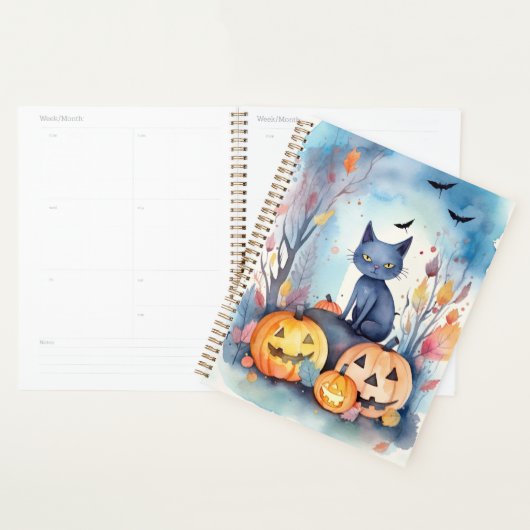 Chat Oriental Bleu Halloween avec des citrouilles  (Devant avec enveloppe)