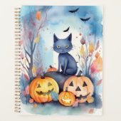 Chat Oriental Bleu Halloween avec des citrouilles  (Devant)