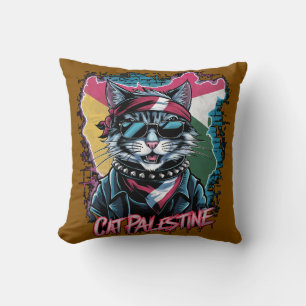 Chat Palestine Punk Rock Coussin – Rebelle Coloré